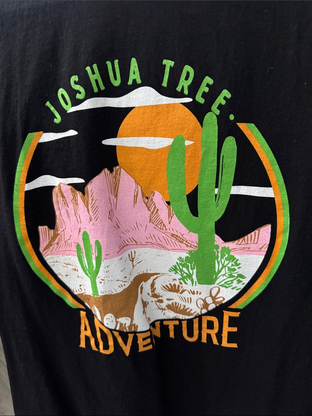 Joshua Tree Adventure Graphic Tee - Black with Green, Pink & Orange Print